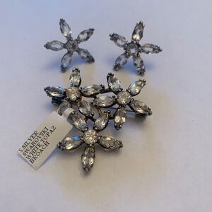 NWT Swarovski sterling silver white topaz flower brooch pin & stud earrings $175